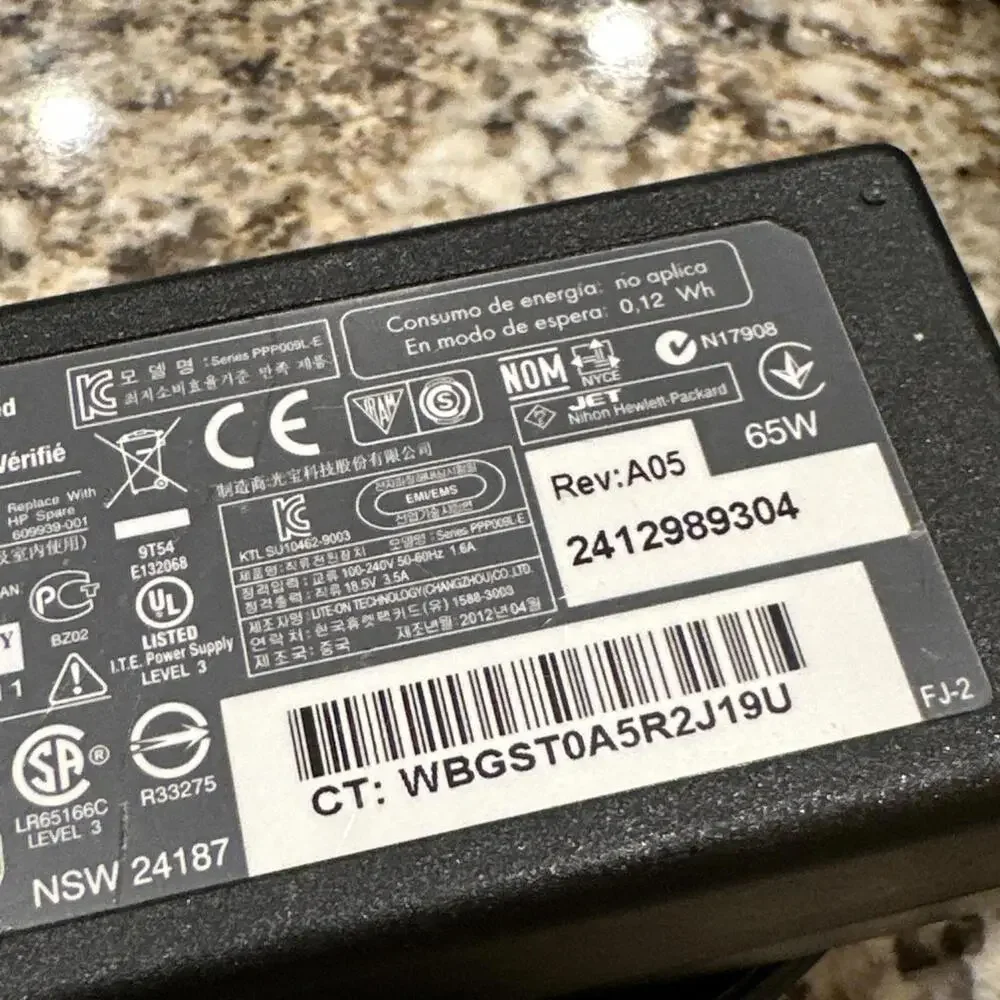 HP Genuine Laptop Charger AC Power Adapter 608425-001 609939-001 18.5V 3.5A 65W